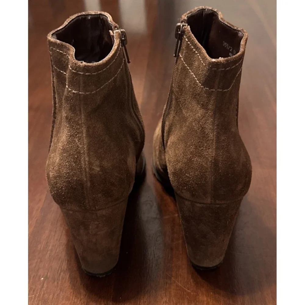 Franco Sarto Suede Ankle Boots Brown Womens 6.5 Block Heel‎ Booties Made Brazil